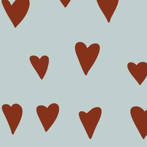 love hearts - rusty red on seafoam 