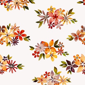 varied watercolor floral bunches - cream