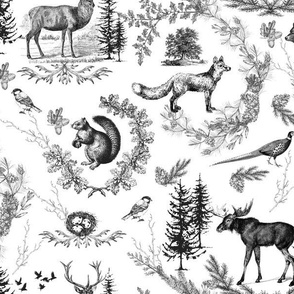 ALL OVER - TOILE - WOODLAND ANIMALS ON WHITE