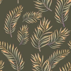 Palm leaves on dark green