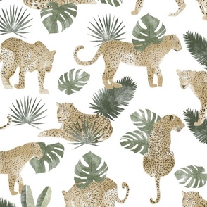 Leopard Tropical Leaves Safari Animal Jungle on White - Large