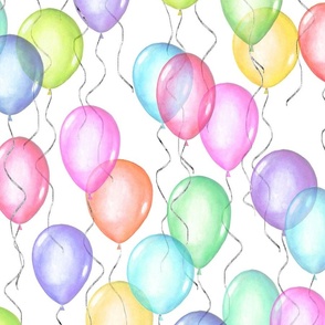 Multicolor watercolor flying balloons on white background