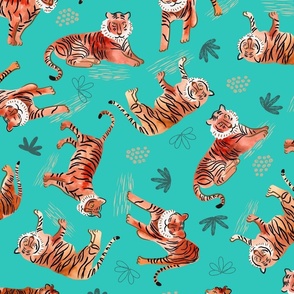 Tigers on turquoise background