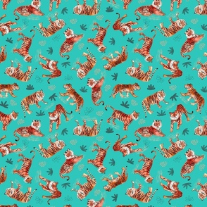 Tigers on turquoise background small