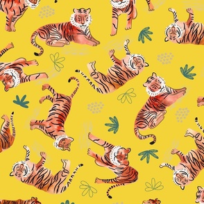 Tigers on yellow background