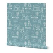 Easter Toile de Jouy:  He is Not Here for He is Risen, Soft Teal by Brittanylane