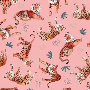 Tigers on pink background