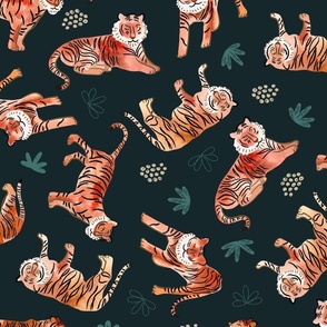 Watercolor tigers on dark background