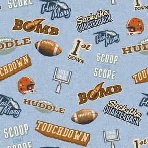 Football Lingo Sports Terms Small Scale on light blue.