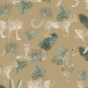 Leopard Tropical Leaves Safari Animal Jungle on Neutral Tan - Large