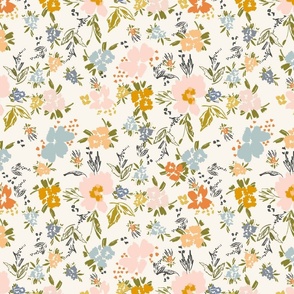 Spring floral English farmhouse cottage floral pink orange periwinkle terriconraddesigns