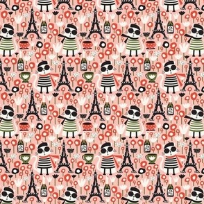 Mon Paris - Parisian Cat - Travel - Eiffel Tower - Pink Ditsy Scale