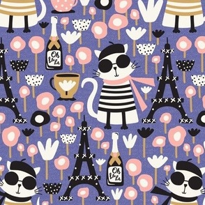 Mon Paris - Parisian Cat - Travel - Eiffel Tower - Periwinkle Purple Regular Scale