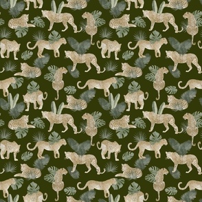 Leopards and Tropical Leaves - Small Dark Green