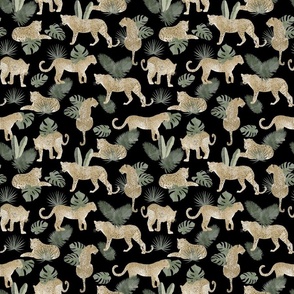 Leopards and Tropical Leaves - Small Black