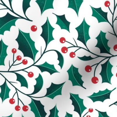 Large | Christmas Holly Berries, red berries and green leaves