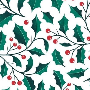 Large | Christmas Holly Berries, red berries and green leaves