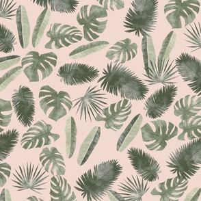 Watercolor Tropical Leaves - Large Blush Pink