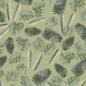 Watercolor Tropical Leaves - Large Green