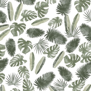 Watercolor Tropical Leaves - Large White