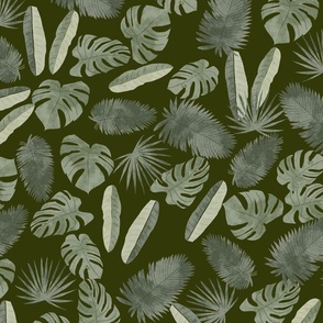 Watercolor Tropical Leaves - Large Dark Green