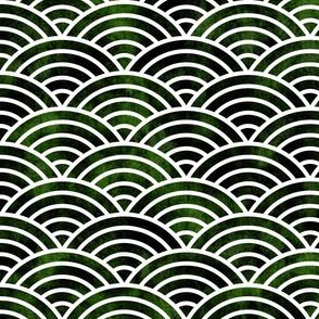 Rainbow Waves Forest Green and White Extra Large- Vintage Japanese Geometric Fabric- Seigaiha- Home Decor- Wallpaper