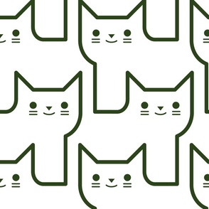 Continuous Line Cats Forest Green- Neutral Geometric Minimalist Cat-  Jumbo Scale Cat Lover Fabric- Extra Large- Wallpaper- Home Decor