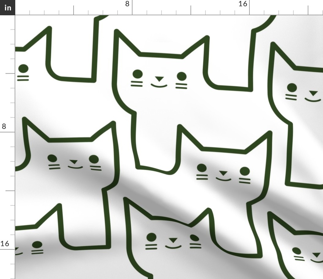 Continuous Line Cats Forest Green- Neutral Geometric Minimalist Cat-  Jumbo Scale Cat Lover Fabric- Extra Large- Wallpaper- Home Decor