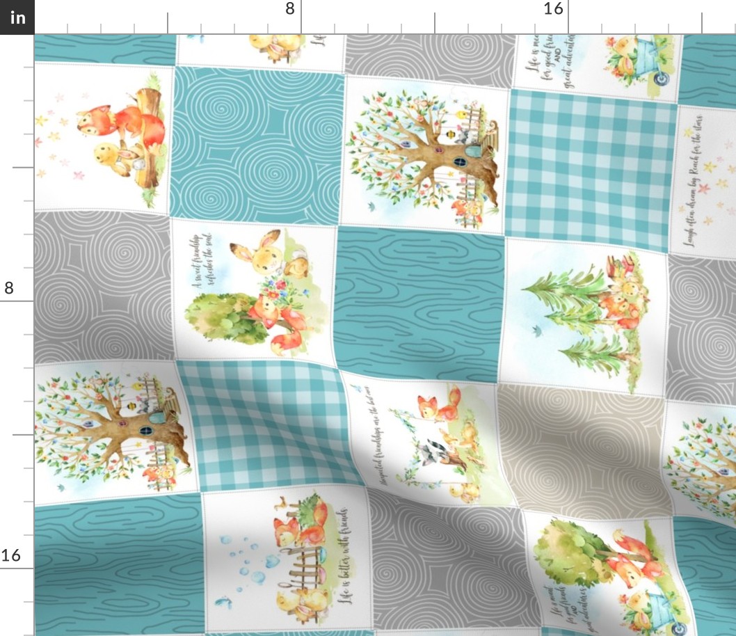 4 1/2" Fox + Bunny Friends Quilt Blanket (quilt A marine) Woodland Adventures Bedding // Homer and Louise collection ROTATED