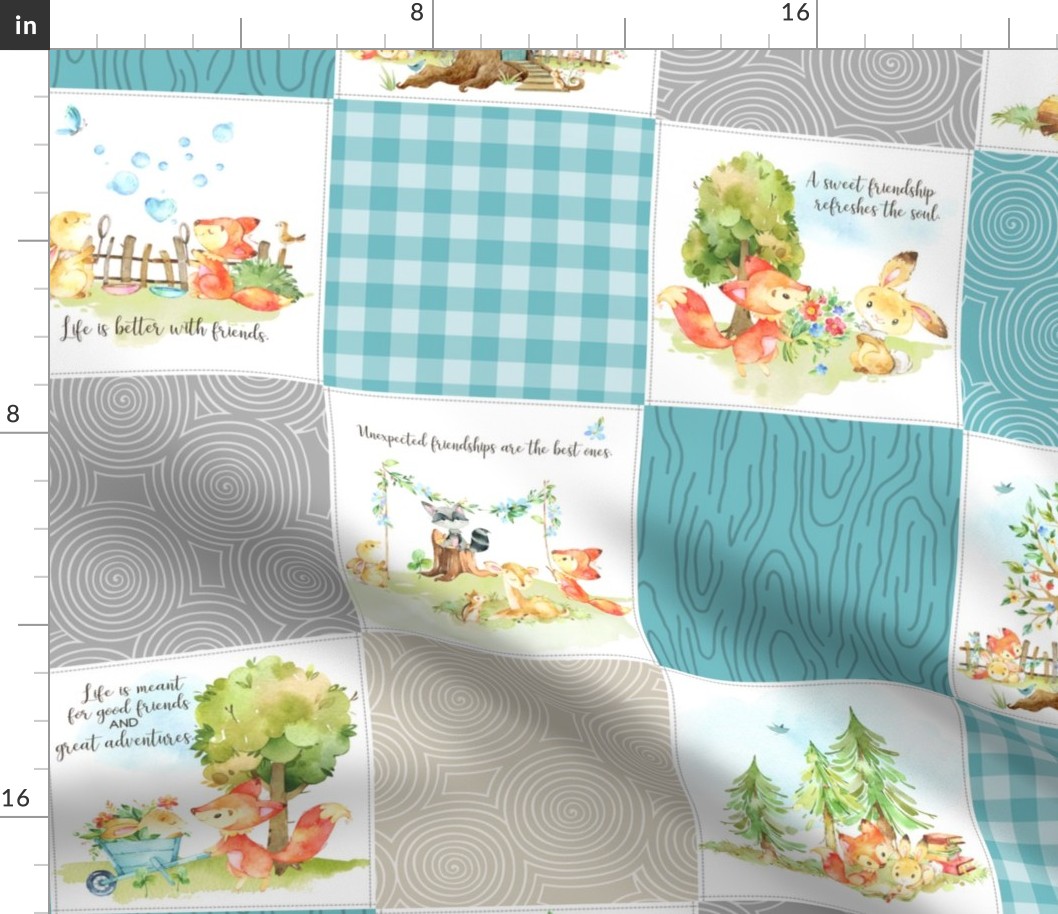 Fox + Bunny Friends Quilt Blanket (quilt A marine) Woodland Adventures Bedding // Homer and Louise collection