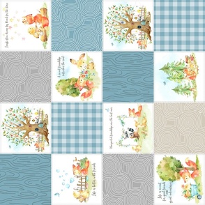 4 1/2" Fox + Bunny Friends Quilt Blanket (quilt B tahoe blue) Woodland Adventures // Homer and Louise collection ROTATED