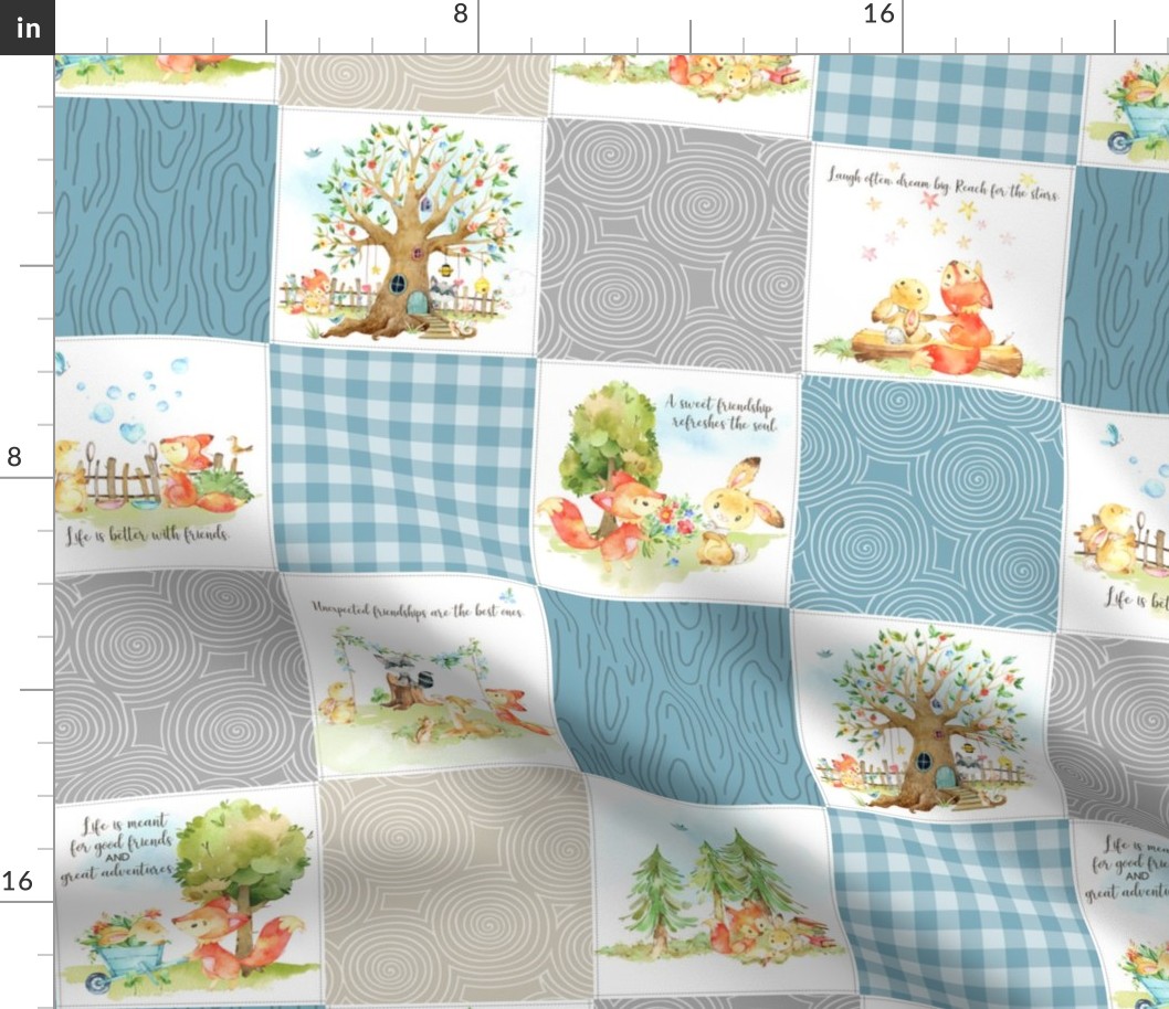 4 1/2" Fox + Bunny Friends Quilt Blanket (quilt B tahoe blue) Woodland Adventures // Homer and Louise collection