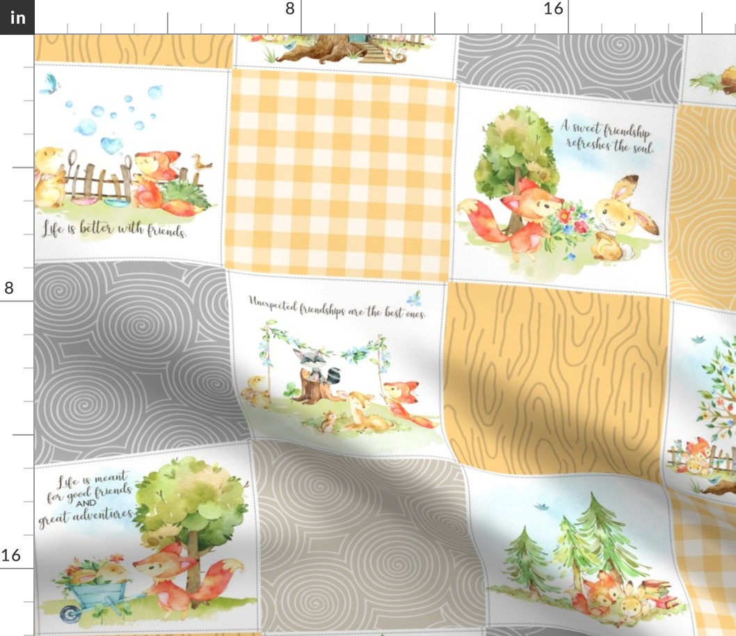Fox + Bunny Friends Quilt Blanket (quilt C daffodil) Woodland Adventures // Homer and Louise collection