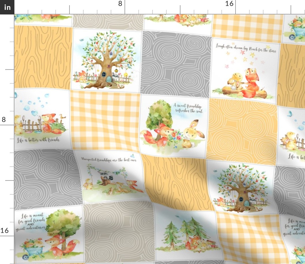4 1/2" Fox + Bunny Friends Quilt Blanket (quilt C daffodil) Woodland Adventures // Homer and Louise collection