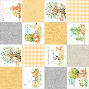 4 1/2" Fox + Bunny Friends Quilt Blanket (quilt C daffodil) Woodland Adventures // Homer and Louise collection ROTATED