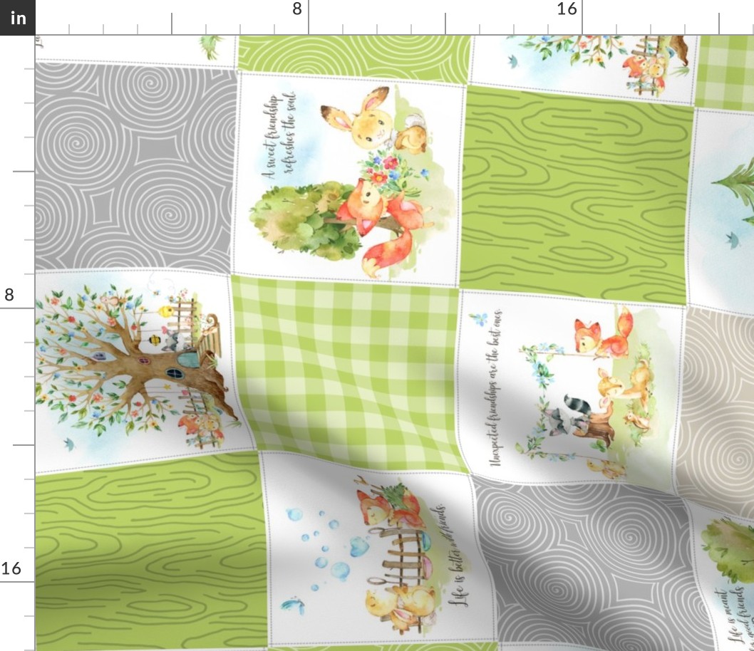 Fox + Bunny Friends Quilt Blanket (quilt D spring green) Woodland Adventures // Homer and Louise collection ROTATED