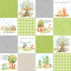 4 1/2" Fox + Bunny Friends Quilt Blanket (quilt D spring green) Woodland Adventures // Homer and Louise collection