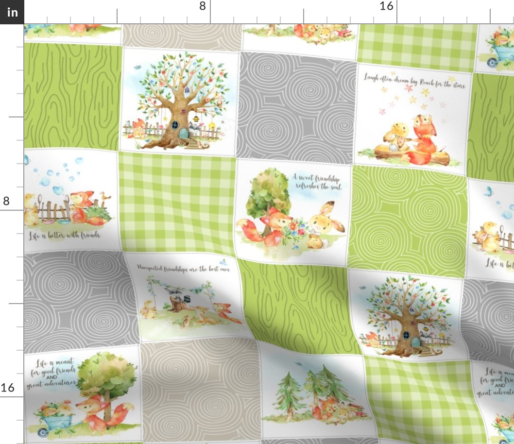 4 1/2" Fox + Bunny Friends Quilt Blanket (quilt D spring green) Woodland Adventures // Homer and Louise collection