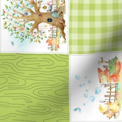 4 1/2" Fox + Bunny Friends Quilt Blanket (quilt D spring green) Woodland Adventures // Homer and Louise collection ROTATED