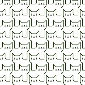 Continuous Line Cats Forest Green Medium- Neutral Geometric Minimalist Cat- Cat Lover Fabric- Wallpaper- Home Decor