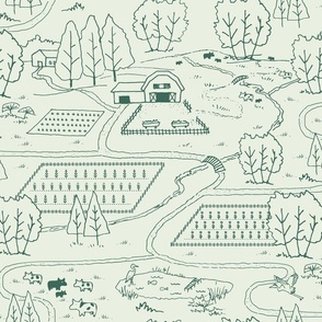 Fun on the Farm Hand drawn Map // large - teal blue green
