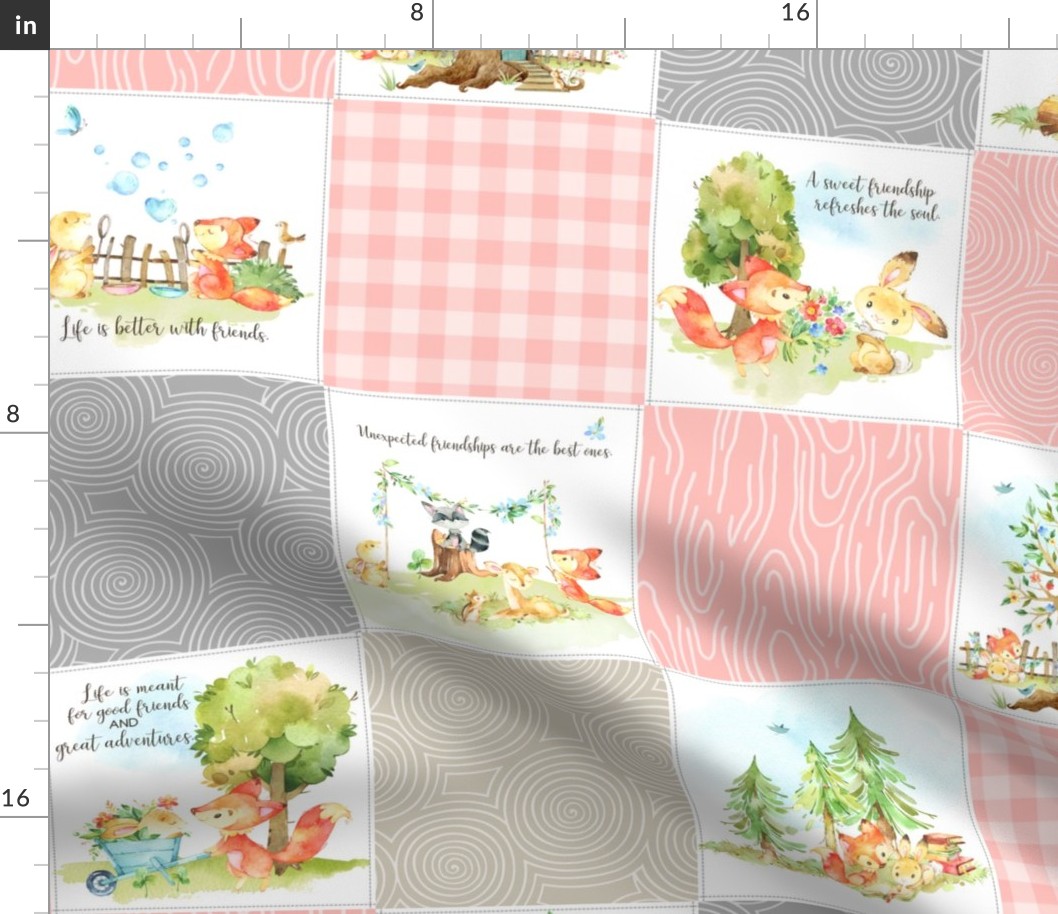 Fox + Bunny Friends Quilt Blanket (quilt E azalea) Woodland Adventures // Homer and Louise collection