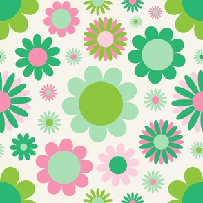 Retro Daisies Pink & Green