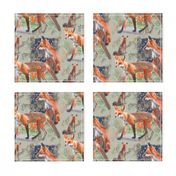 8x8-Inch Half-Drop Repeat of Where Young Foxes Roam on Sage Background