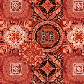 Coral, red, orange, rust patchwork funky quilt 