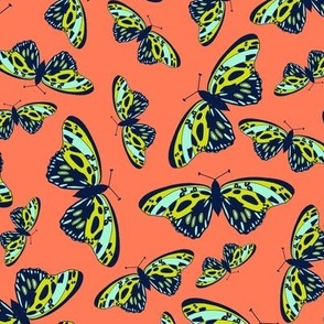 Fluttering Butterflies on Papaya  Orange- med