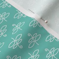 Line Art Butterfly White on Teal