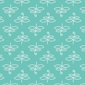 Line Art Butterfly White on Teal