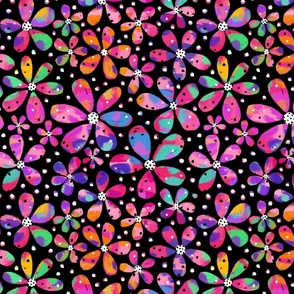 Large Scale - Rainbow Abstract Floral Black