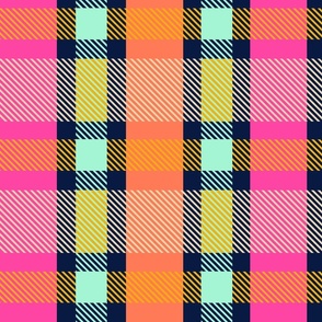 (L) Scottish plaid no. 1 pink orange midnight blue